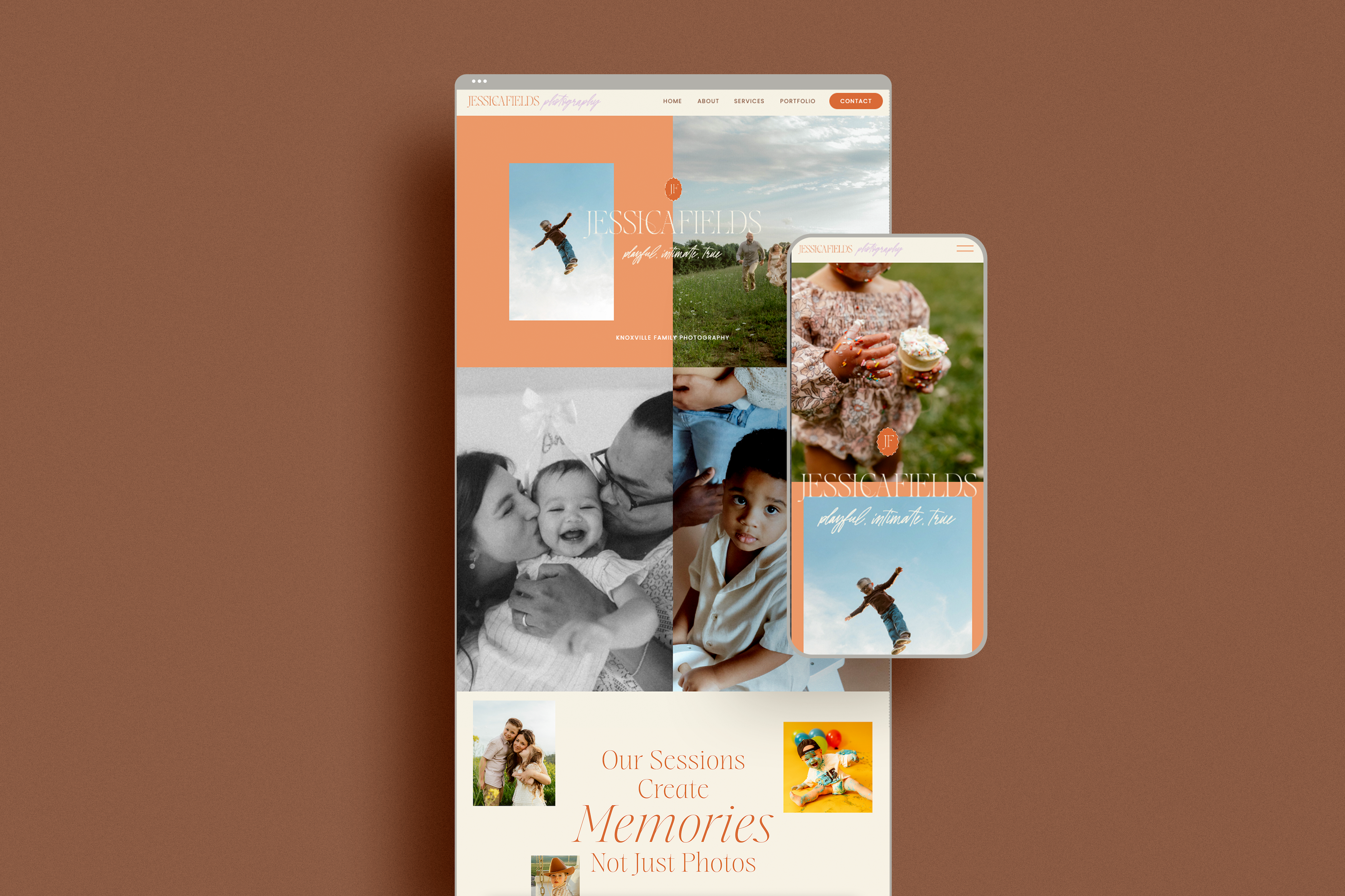 Editorial Showit website design for family photographer Jessica Fields